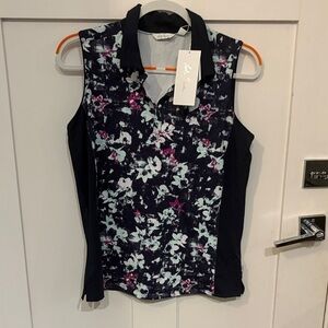 Lady Hagen Navy Floral Sleeveless Top